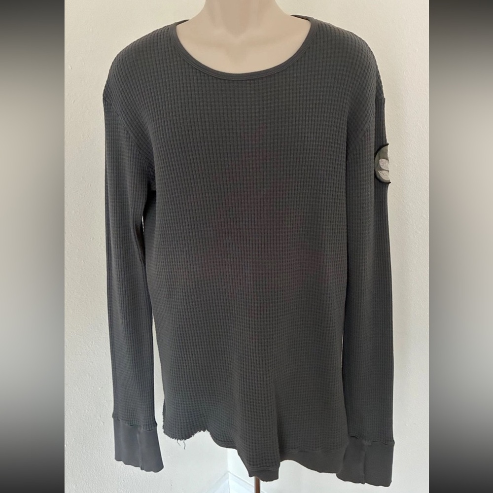 EVER Mens Slim Fit Long Sleeve Round Neck Thumbhole Gray Top Shirt Sweater Sz XL